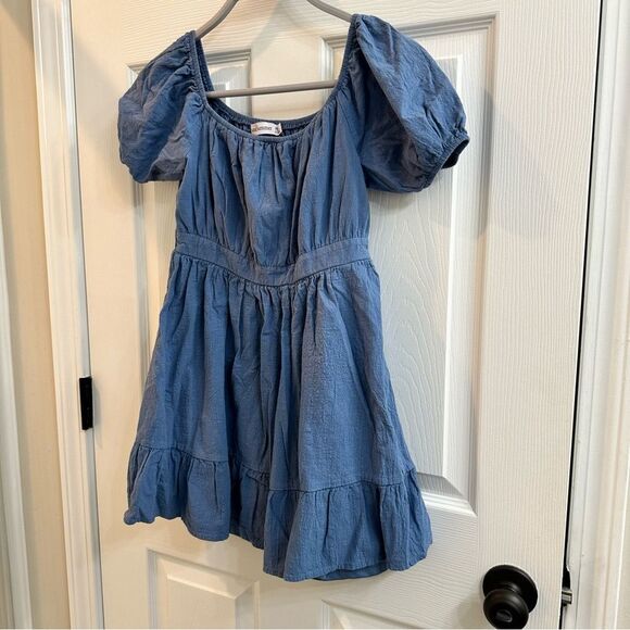Youth girls Sugar and Summer blue fit and flare puff sleeve dress size 14 - Picture 4 of 9